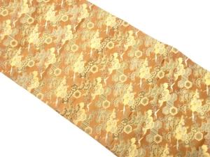 アンティーク　松竹梅に鶴・亀甲模様織り出し丸帯（着用可）